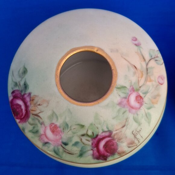 Antique Weimar Hand-Painted Porcelain Powder Jar & Hair Receiver Set - Picture 3 of 10